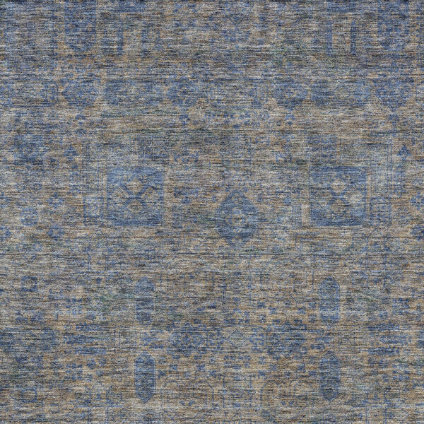 5' X 8' Khaki And Denim Blue Oriental Washable Indoor Outdoor Area Rug