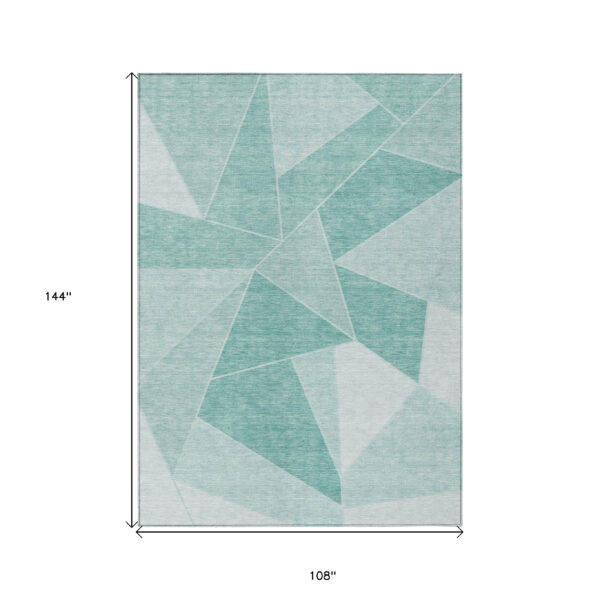 9' X 12' Green Mint Green And Aqua Geometric Washable Indoor Outdoor Area Rug