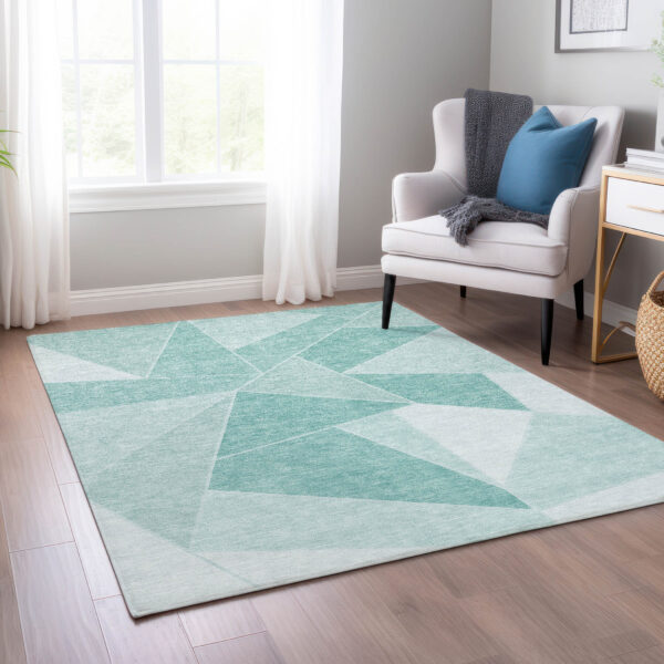 9' X 12' Green Mint Green And Aqua Geometric Washable Indoor Outdoor Area Rug