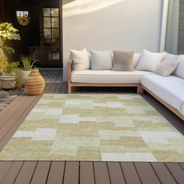 8' X 10' Beige Ivory And Brown Geometric Washable Indoor Outdoor Area Rug