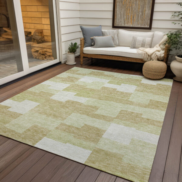 8' X 10' Beige Ivory And Brown Geometric Washable Indoor Outdoor Area Rug