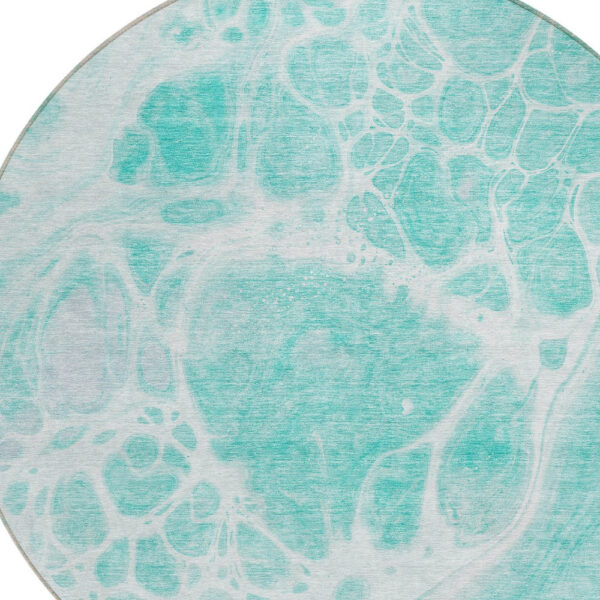 8' Aqua Teal Blue And Ivory Round Nautical Washable Indoor Outdoor Area Rug
