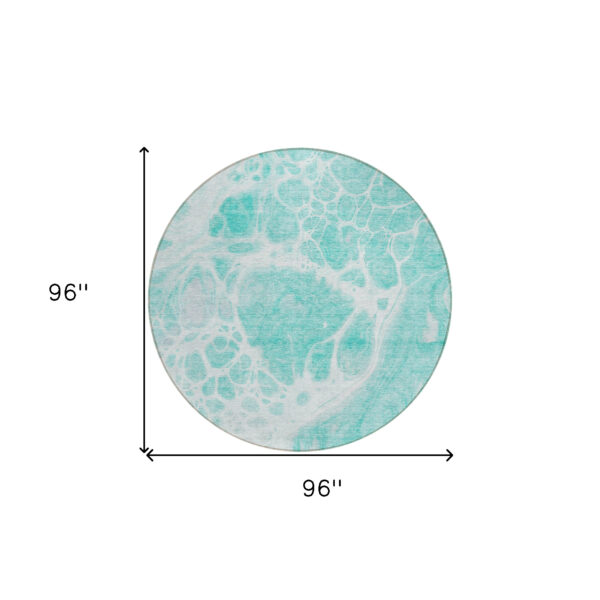 8' Aqua Teal Blue And Ivory Round Nautical Washable Indoor Outdoor Area Rug