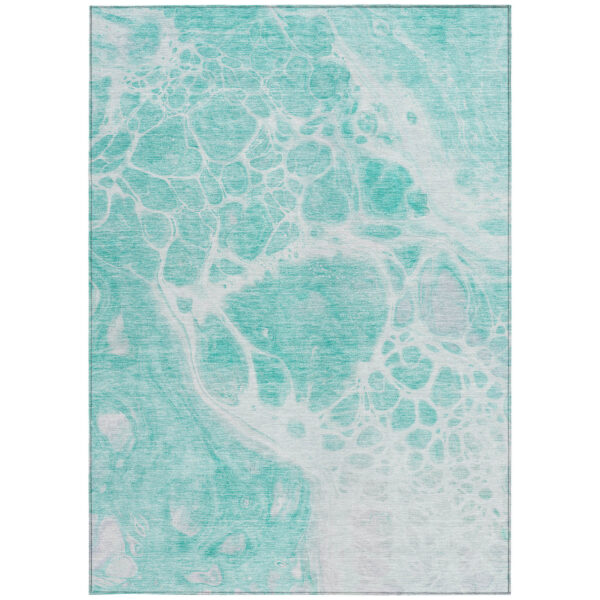 9' X 12' Aqua Teal Blue And Ivory Nautical Washable Indoor Outdoor Area Rug