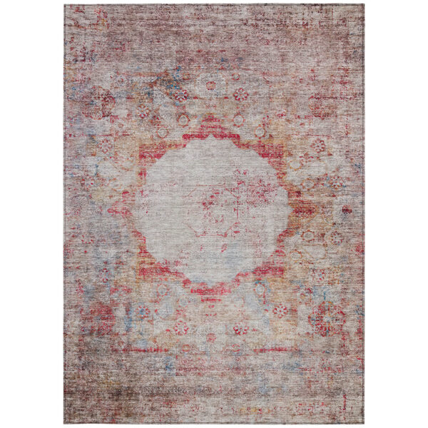 3' X 5' Red Gray And Blue Oriental Washable Indoor Outdoor Area Rug