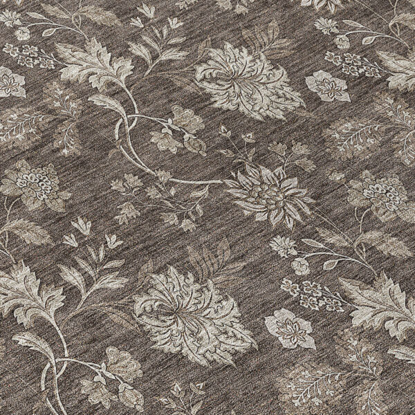 8' Chocolate Beige And Taupe Round Floral Washable Indoor Outdoor Area Rug