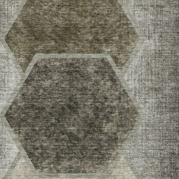 10' X 14' Taupe Beige And Chocolate Geometric Washable Indoor Outdoor Area Rug
