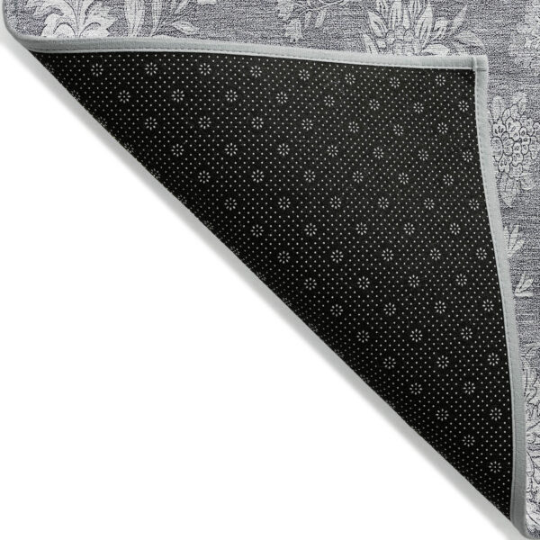 5' X 8' Gray Silver And Ivory Floral Washable Indoor Outdoor Area Rug