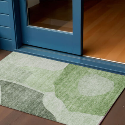 3' X 5' Olive Green And Fern Green Abstract Washable Indoor Outdoor Area Rug