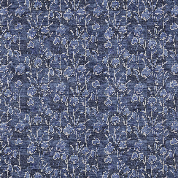 3' X 5' Navy Blue Denim Blue And Ivory Floral Washable Indoor Outdoor Area Rug