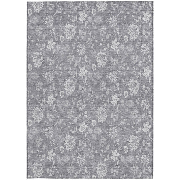 5' X 8' Gray Silver And Ivory Floral Washable Indoor Outdoor Area Rug