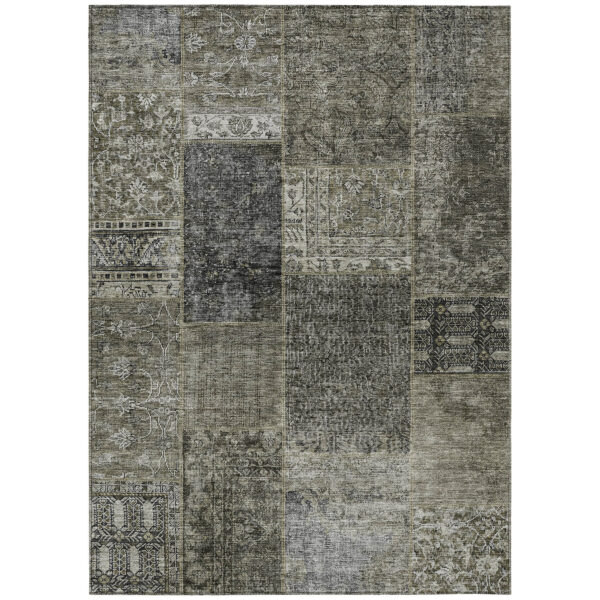 8' X 10' Taupe Brown And Charcoal Patchwork Washable Indoor Outdoor Area Rug