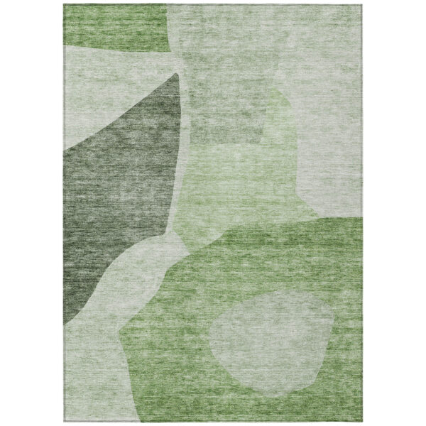 3' X 5' Olive Green And Fern Green Abstract Washable Indoor Outdoor Area Rug