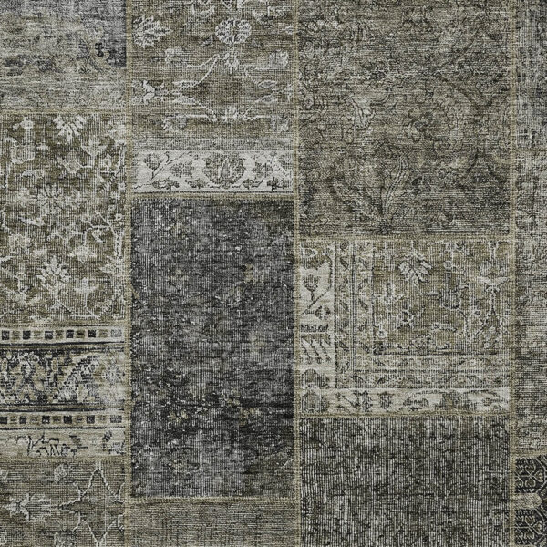 8' X 10' Taupe Brown And Charcoal Patchwork Washable Indoor Outdoor Area Rug