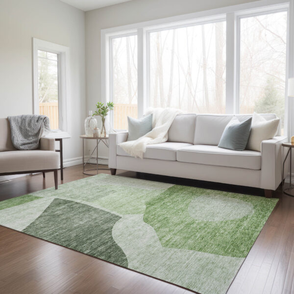 3' X 5' Olive Green And Fern Green Abstract Washable Indoor Outdoor Area Rug