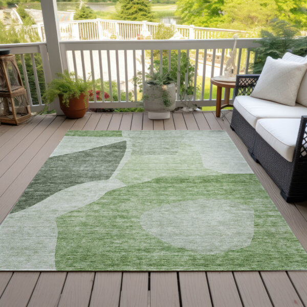 3' X 5' Olive Green And Fern Green Abstract Washable Indoor Outdoor Area Rug