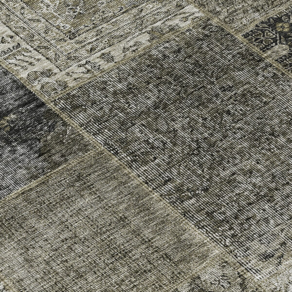 8' X 10' Taupe Brown And Charcoal Patchwork Washable Indoor Outdoor Area Rug