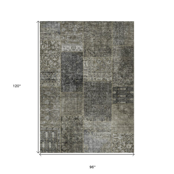 8' X 10' Taupe Brown And Charcoal Patchwork Washable Indoor Outdoor Area Rug