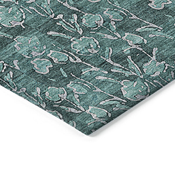 8' X 10' Teal Blue Aqua And Ivory Floral Washable Indoor Outdoor Area Rug