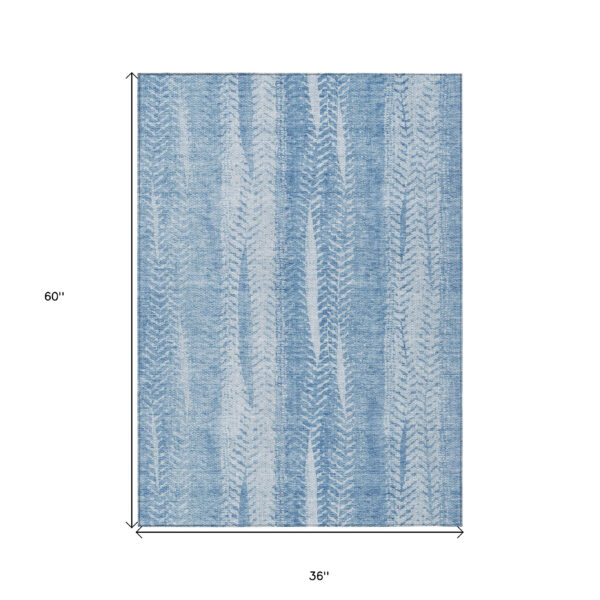 3' X 5' Sky Blue And Denim Blue Botanical Leaves Washable Indoor Outdoor Area Rug