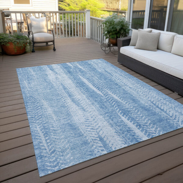 3' X 5' Sky Blue And Denim Blue Botanical Leaves Washable Indoor Outdoor Area Rug