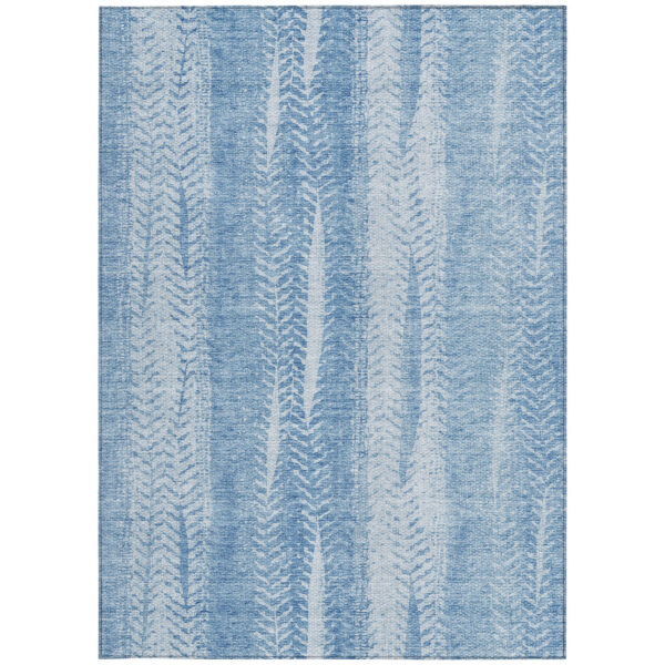 3' X 5' Sky Blue And Denim Blue Botanical Leaves Washable Indoor Outdoor Area Rug