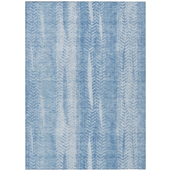 3' X 5' Sky Blue And Denim Blue Botanical Leaves Washable Indoor Outdoor Area Rug
