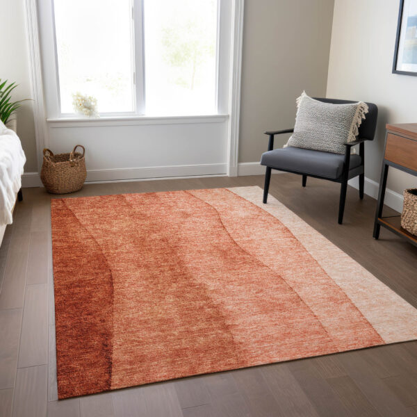 8' X 10' Red Copper And Terra Cotta Ombre Washable Indoor Outdoor Area Rug