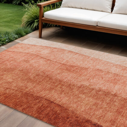 8' X 10' Red Copper And Terra Cotta Ombre Washable Indoor Outdoor Area Rug