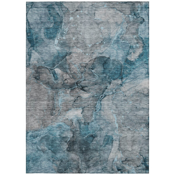 8' X 10' Teal Blue And Navy Blue Abstract Washable Indoor Outdoor Area Rug