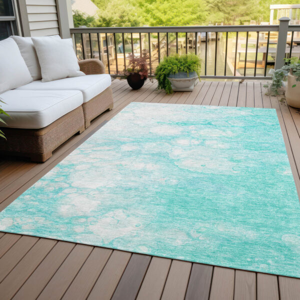 5' X 8' Aqua Ivory And Teal Blue Abstract Washable Indoor Outdoor Area Rug