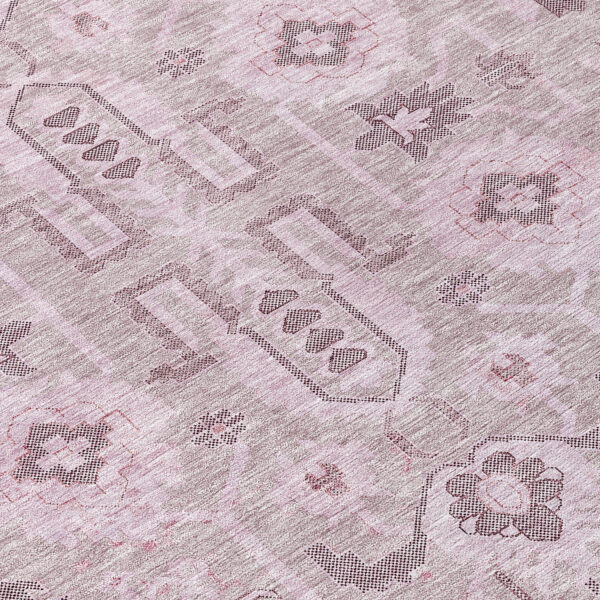 8' Pink Mauve And Blush Round Oriental Washable Indoor Outdoor Area Rug