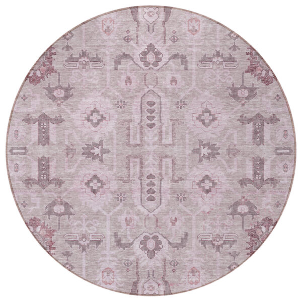 8' Pink Mauve And Blush Round Oriental Washable Indoor Outdoor Area Rug