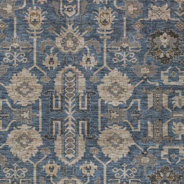 3' X 5' Navy Blue Beige And Taupe Oriental Washable Indoor Outdoor Area Rug