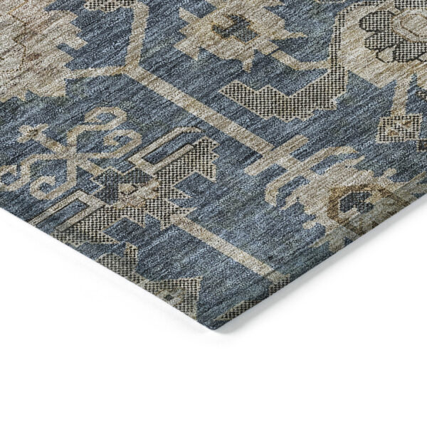 3' X 5' Navy Blue Beige And Taupe Oriental Washable Indoor Outdoor Area Rug