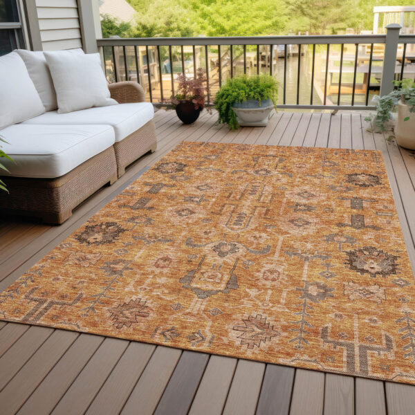 8' X 10' Terra Cotta Beige And Gray Oriental Washable Indoor Outdoor Area Rug