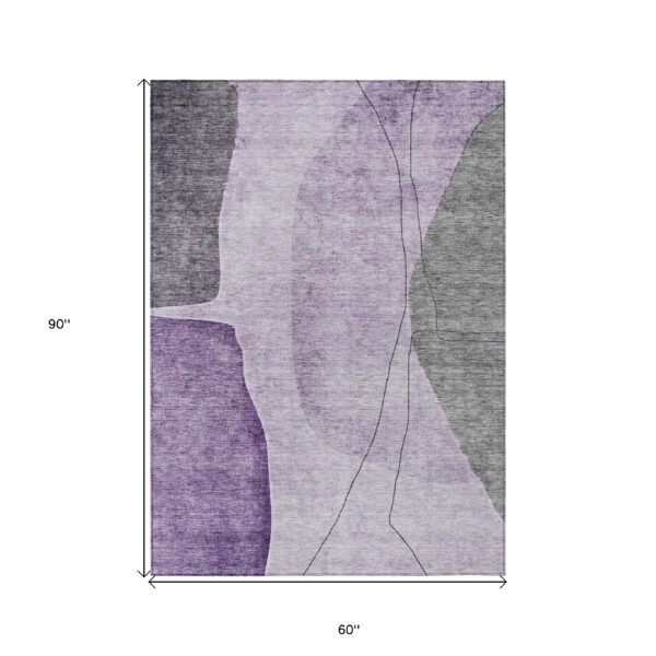 5' X 8' Purple Eggplant And Gray Abstract Washable Indoor Outdoor Area Rug