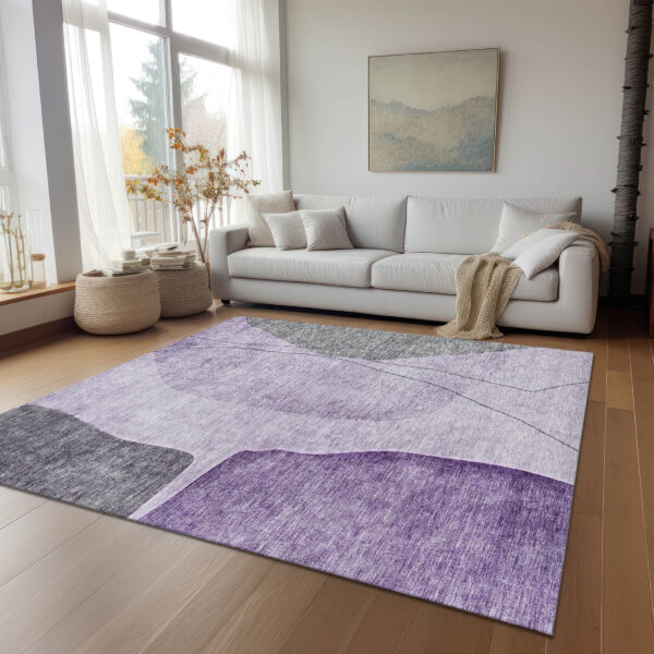 5' X 8' Purple Eggplant And Gray Abstract Washable Indoor Outdoor Area Rug