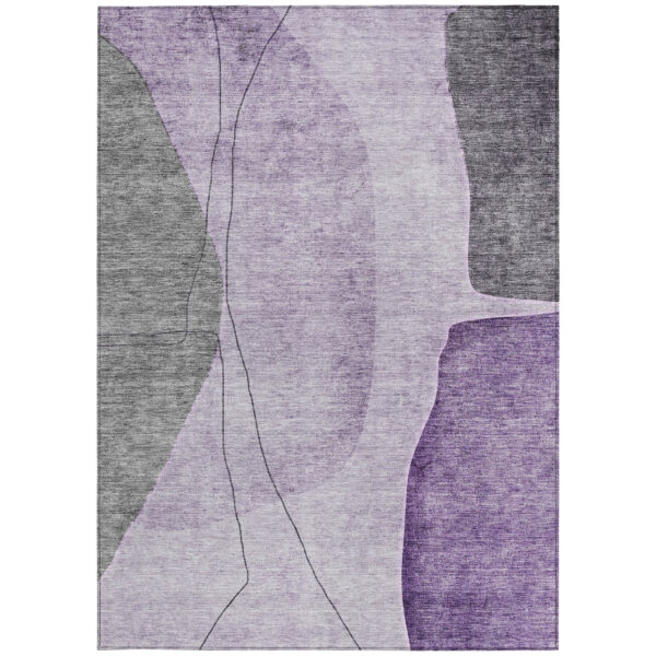 5' X 8' Purple Eggplant And Gray Abstract Washable Indoor Outdoor Area Rug