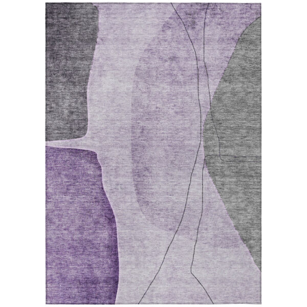 5' X 8' Purple Eggplant And Gray Abstract Washable Indoor Outdoor Area Rug