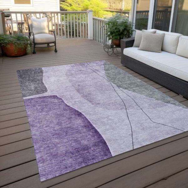 5' X 8' Purple Eggplant And Gray Abstract Washable Indoor Outdoor Area Rug