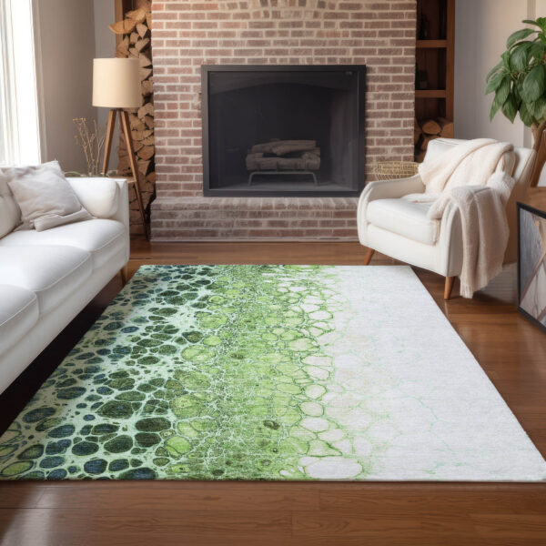 9' X 12' Green And Mint Green Abstract Washable Indoor Outdoor Area Rug