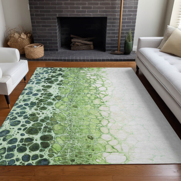 9' X 12' Green And Mint Green Abstract Washable Indoor Outdoor Area Rug