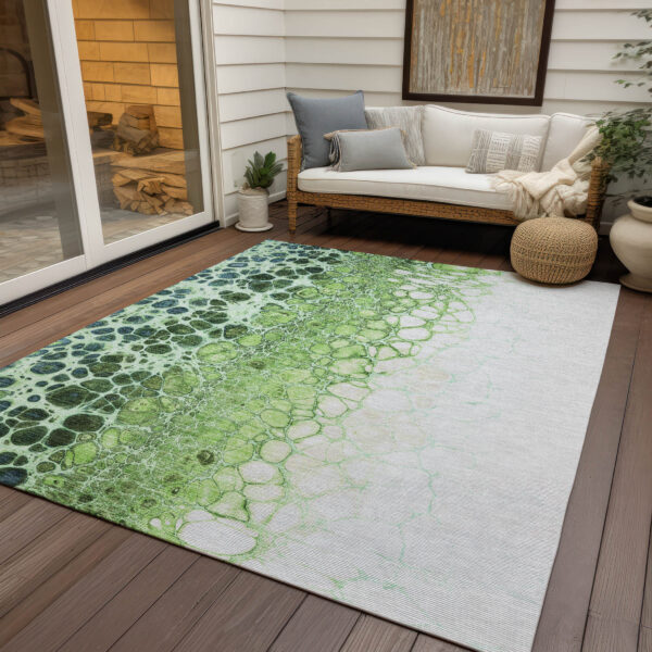 9' X 12' Green And Mint Green Abstract Washable Indoor Outdoor Area Rug