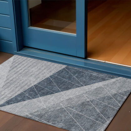 3' X 5' Charcoal Gray And Silver Geometric Washable Indoor Outdoor Area Rug