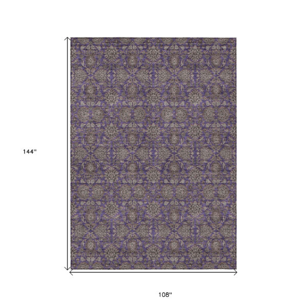 9' X 12' Purple Beige And Taupe Floral Washable Indoor Outdoor Area Rug