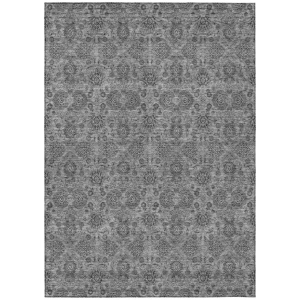 5' X 8' Gray Silver And Charcoal Floral Washable Indoor Outdoor Area Rug