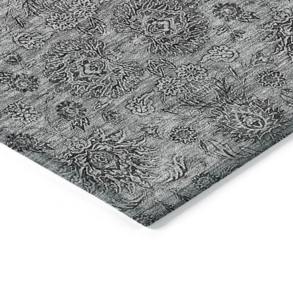 5' X 8' Gray Silver And Charcoal Floral Washable Indoor Outdoor Area Rug