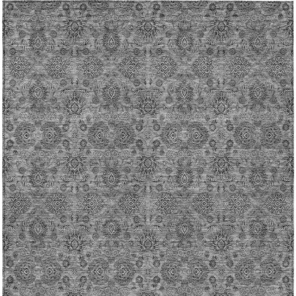 5' X 8' Gray Silver And Charcoal Floral Washable Indoor Outdoor Area Rug