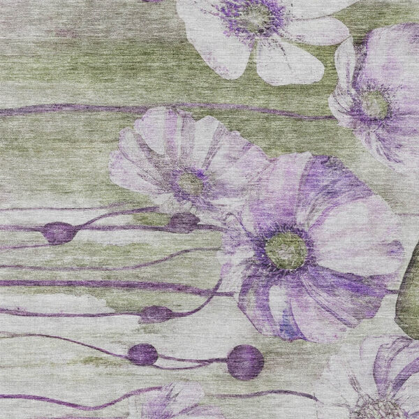 5' X 8' Purple And Lavender Floral Washable Indoor Outdoor Area Rug